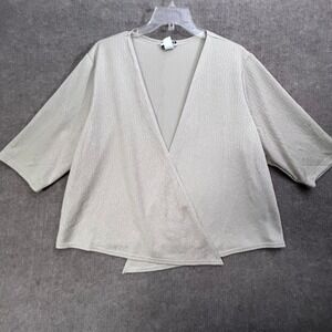 BonWorth Womens XLP Beige Open Front 3/4 Sleeve Textured Cardigan Top‎